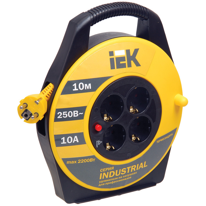 Удлинитель на катушке IEK INDUSTRIAL УК10 с термозащитой 4 места 2P+PE/10м 3х1,0мм2
