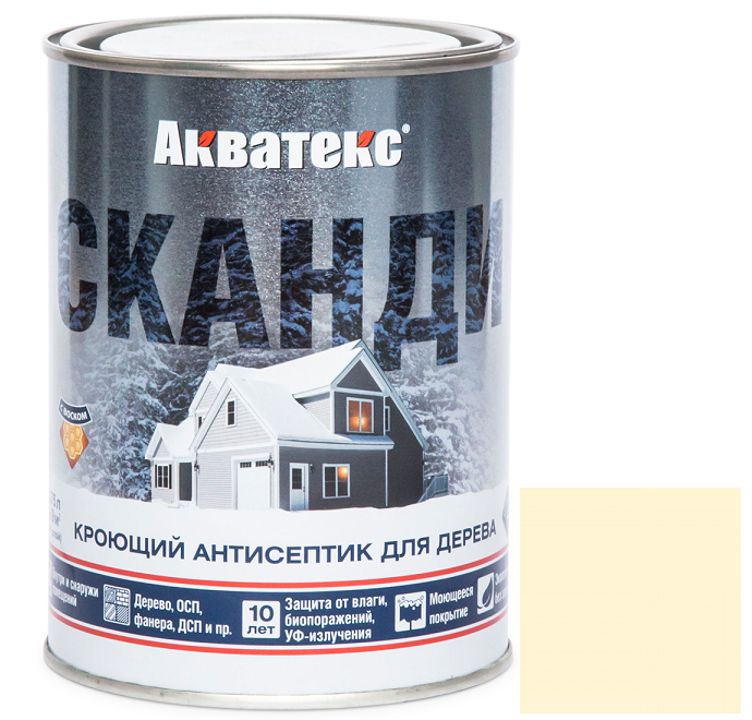 Антисептик акриловый кроющий для дерева Акватекс Сканди полуматовый Топленое молоко 0,75 л