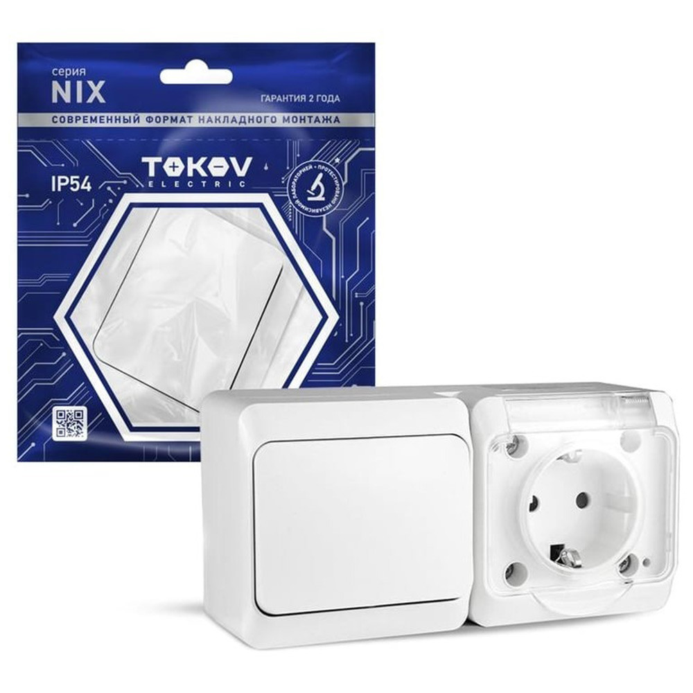 Блок розетки с выключателем Tokov Electric Nix TKE-NX-V1RZ-C01T-IP54 одноклавишный белый