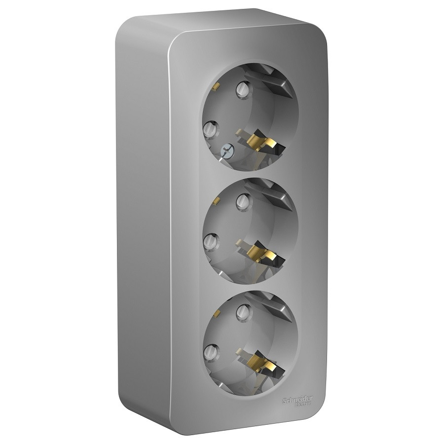Розетка Schneider Electric Blanca BLNRA011313 трехместная с заземлением и защитными шторками с изолирующей пластиной алюминий