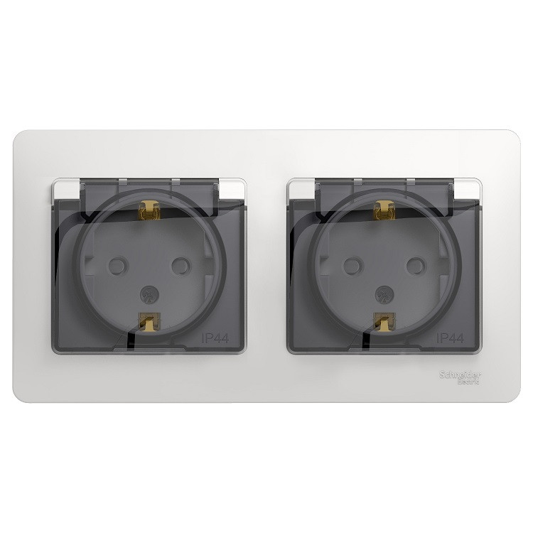 Розетка Schneider Electric Glossa GSL000147 двухместная с заземлением и защитными шторками с крышкой белая