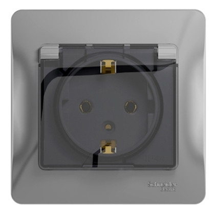 Розетка Schneider Electric Glossa GSL000346 одноместная с заземлением и защитными шторками с крышкой алюминий