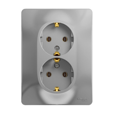 Розетка Schneider Electric Glossa GSL000324 двухместная с заземлением алюминий