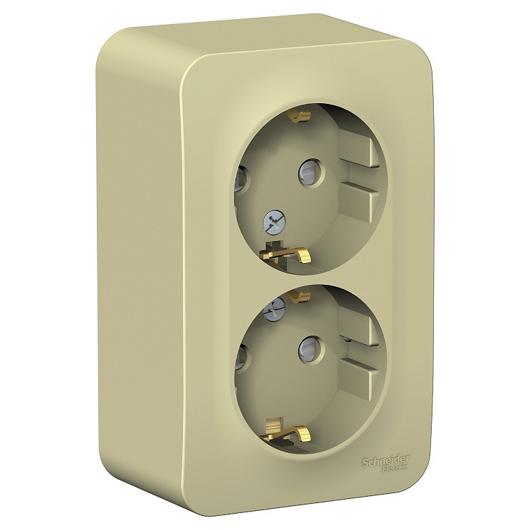 Розетка Schneider Electric Blanca BLNRA011217 двухместная с заземлением и защитными шторками с изолирующей пластиной бежевая