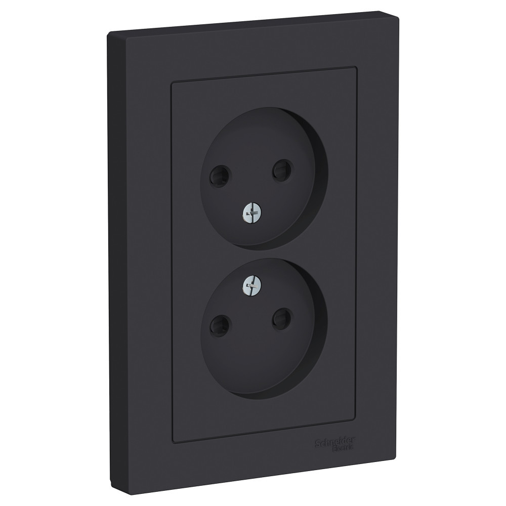 Розетка Schneider Electric AtlasDesign ATN001022 двухместная без заземления с защитными шторками карбон