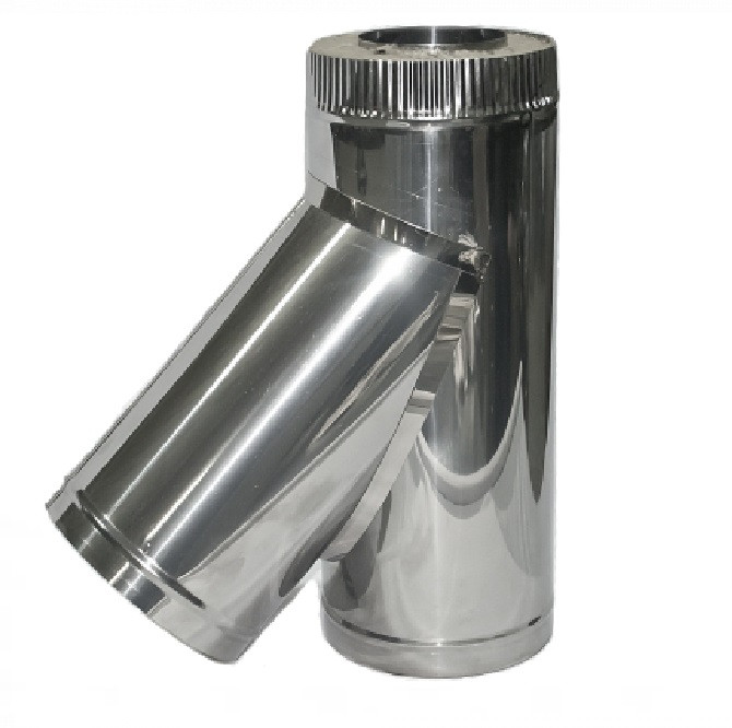 Сэндвич тройник двухконтурный для дымохода Eco Flue оцинкованная сталь D200х115 мм угол 135 градусов