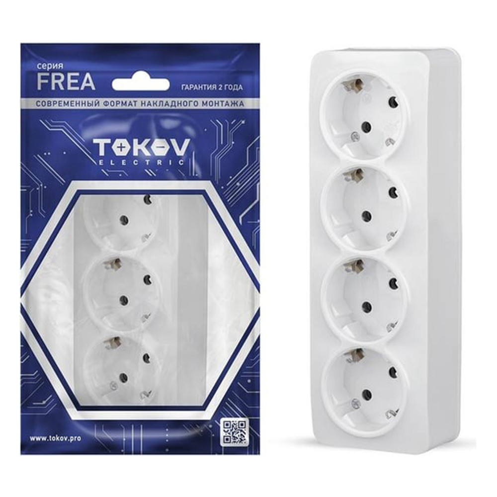 Розетка Tokov Electric Frea TKE-FR-R4Z-C01 16А 250В четырехместная с заземлением белая