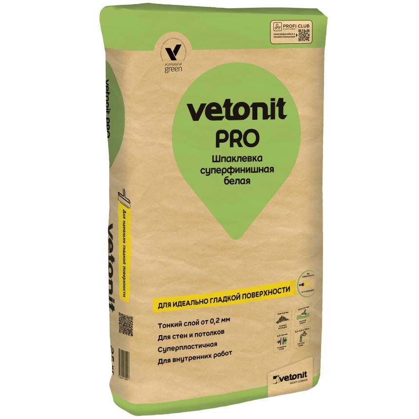 Шпаклевка суперфинишная полимерная Vetonit Pro белая 25 кг