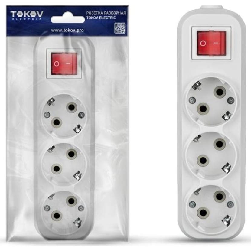 Колодка удлинителя Tokov Electric TKE-C01-KU3-ZV с заземлением и выключателем 16А