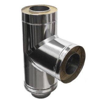 Сэндвич тройник для дымохода нержавеющая сталь Eco Flue двухконтурный 1 мм D300х200 мм угол 90 градусов