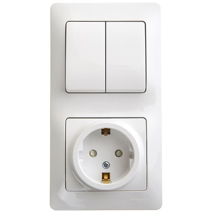 Блок розетки с выключателем Schneider Electric Glossa GSL000174 двухклавишный белый