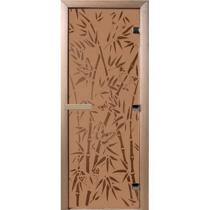 Дверь для сауны стеклянная Doorwood DW00058 Бамбук и бабочки бронза матовая 800х2000 мм