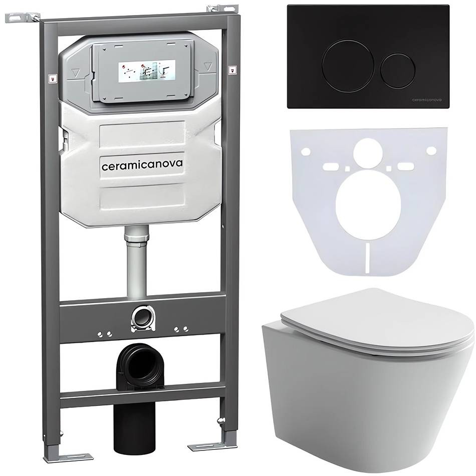 Комплект с системой инсталляции Ceramicanova Baleriaca Rimless CN6000_1001B_1000 черный 4 в 1