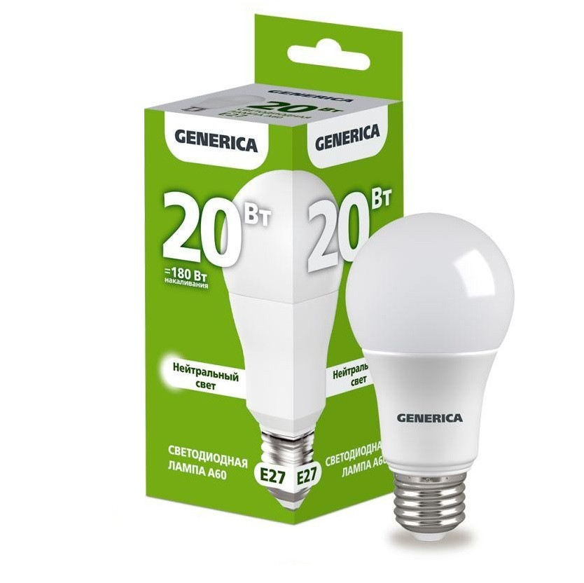 Лампа светодиодная Generica LL-A60-20-230-40-E27-G A60 20Вт 4000К