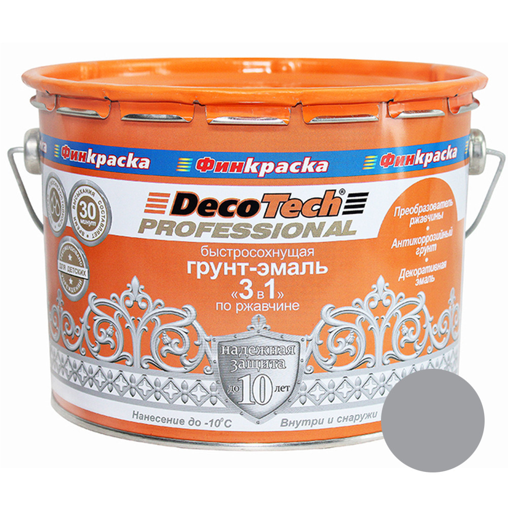 Грунт-эмаль DecoTech Professional 3 в 1 00-00015854 серый под RAL7004 1,8 кг