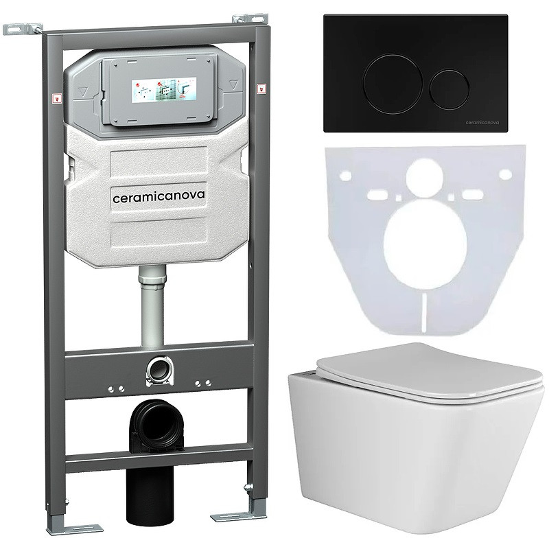 Унитаз подвесной Ceramicanova Metric Rimless CN3007_1001B_1000 с системой инсталляции