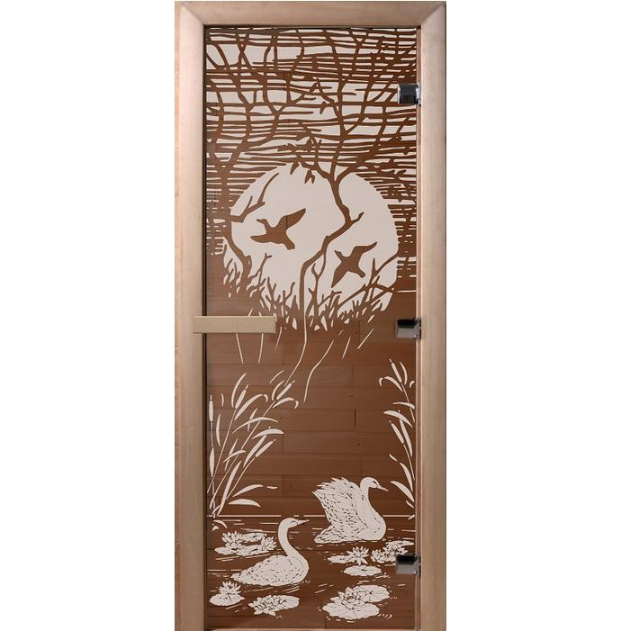 Дверь для сауны стеклянная Doorwood DW00047 Лебединое озеро бронза 700х1900 мм
