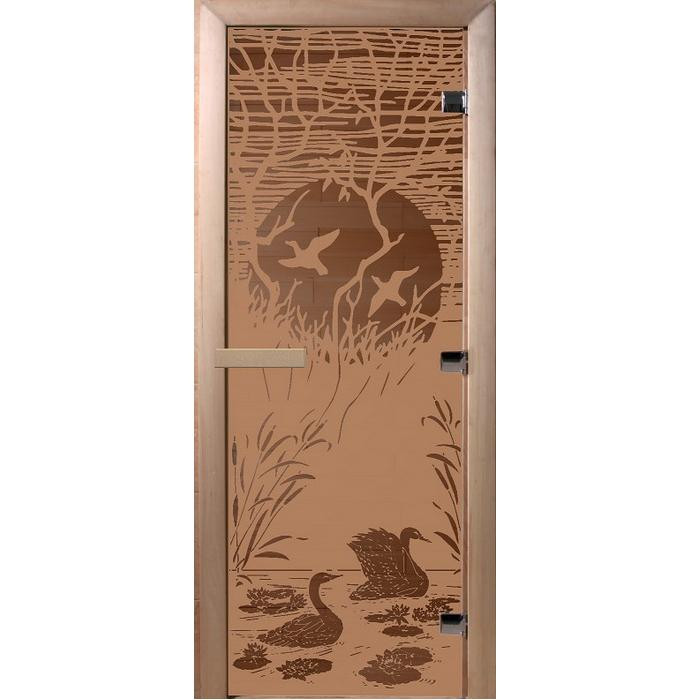 Дверь для сауны стеклянная Doorwood DW00952 Лебединое озеро бронза матовая 800х2000 мм