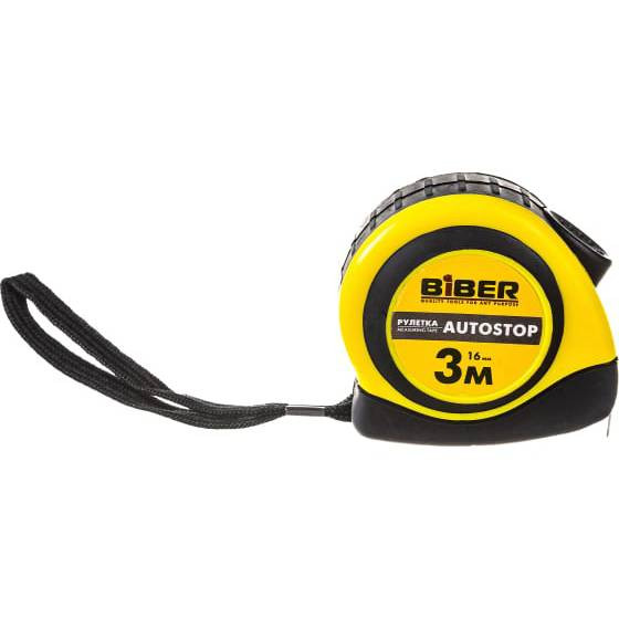 Рулетка Biber 40071 autostop обрезиненный корпус 3 м х 16 мм