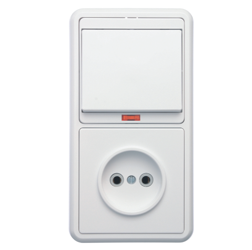 Блок розетки с выключателем Кунцево-Электро Бэлла БКВР-214 одноклавишный белый