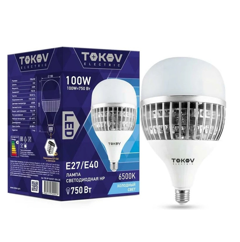 Лампа светодиодная Tokov Electric TKE-HP-E40/E27-100-6.5K 100Вт HP 6500К E40/E27 176-264В