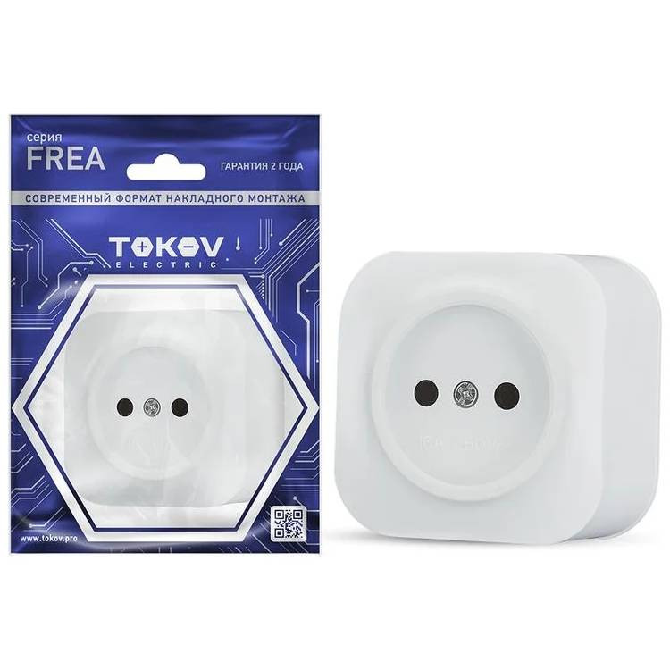 Розетка одноместная Tokov Electric ОП Frea TKE-FR-R1-C01 без заземления белая 16А IP20 250В