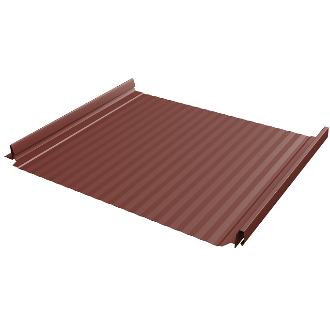 Кликфальц Grand Line Pro Gofr Satin 0,5 мм Ral 3009 оксид красный с пленкой на замках резка