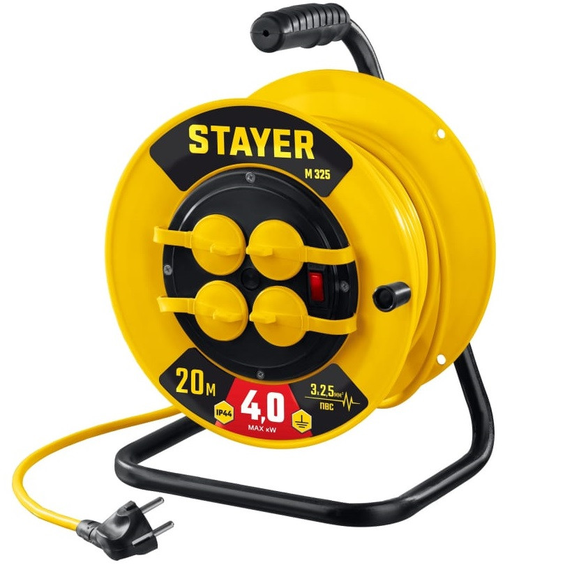 Удлинитель силовой на катушке Stayer 55064-20 М-325 ПВС 3х2,5 4000 Вт 20 м