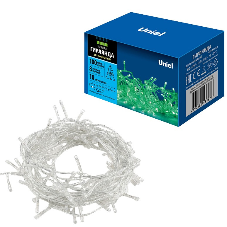 Гирлянда светодиодная Uniel ULD-S1000-100/DTA IP20 Green