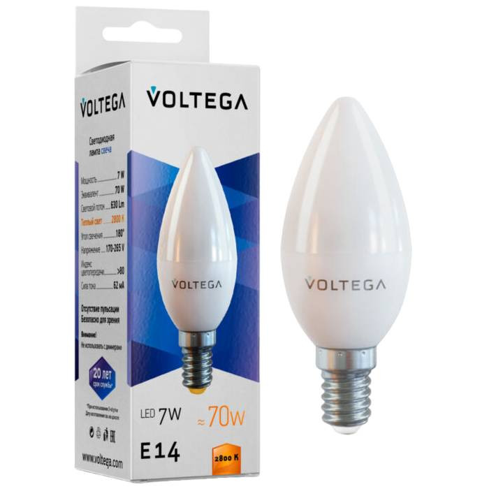 Лампа светодиодная Voltega Simple Candle 7048 7W 2800K E14