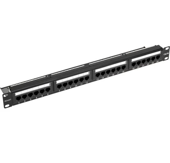 Панель коммутационная Rexant Pro 5e 02-0031 19 дюймов 1U UTP RJ-45 CAT 5e 24 порта с кабельными органайзерами