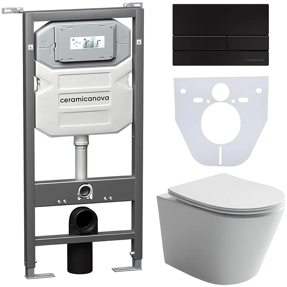 Комплект с системой инсталляции Ceramicanova Baleriaca Rimless CN6000_1002B_1000 черный матовый 4 в 1