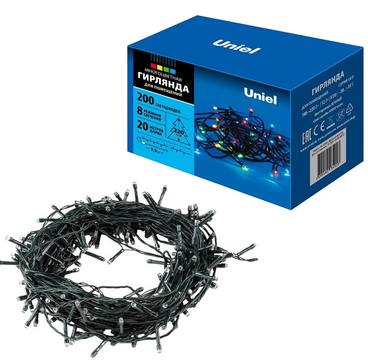 Гирлянда светодиодная Uniel UL-00007307 ULD-S2000-200/DGA IP20 Multi 20 м