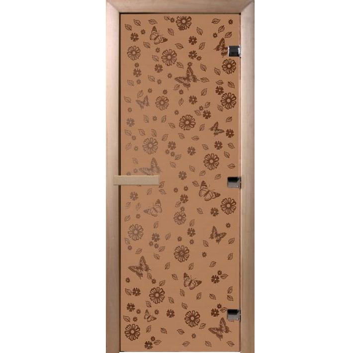 Дверь для сауны стеклянная Doorwood DW01298 Цветы и бабочки бронза матовая 700х1900 мм