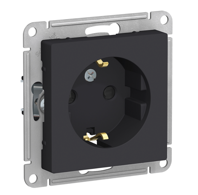 Механизм розетки Schneider Electric AtlasDesign ATN001045 одноместный с заземлением и защитными шторками карбон