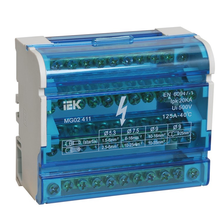 Шины IEK на DIN-рейку в корпусе ШНК 4х11 3L+PEN YND10-4-11-125