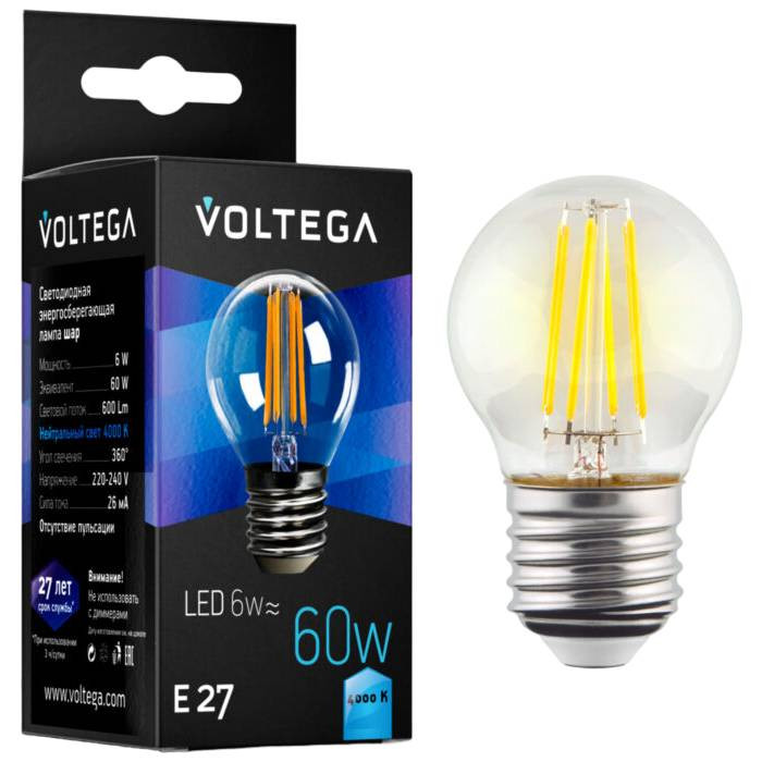 Лампа светодиодная Voltega Crystal Globe 7024 6W 4000K E27