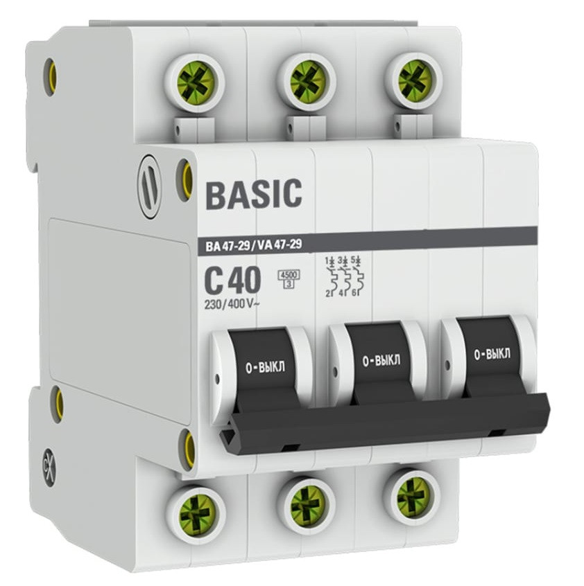Выключатель автоматический модульный EKF Basic ВА 47-29 3п C 40А 4,5кА