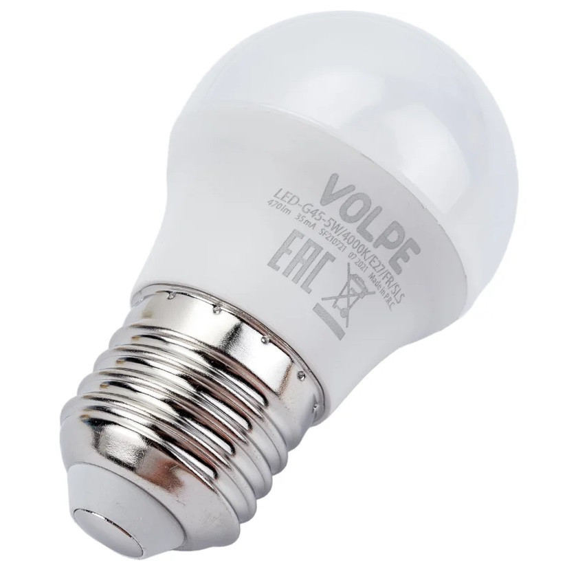 Лампа светодиодная Volpe LED-G45-5W/4000K/E27/FR/SLS шар Е27 5Вт 4000K