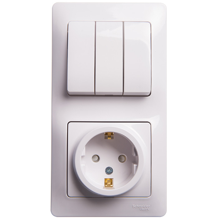 Блок розетки с выключателем Schneider Electric Glossa GSL000178 трехклавишный белый