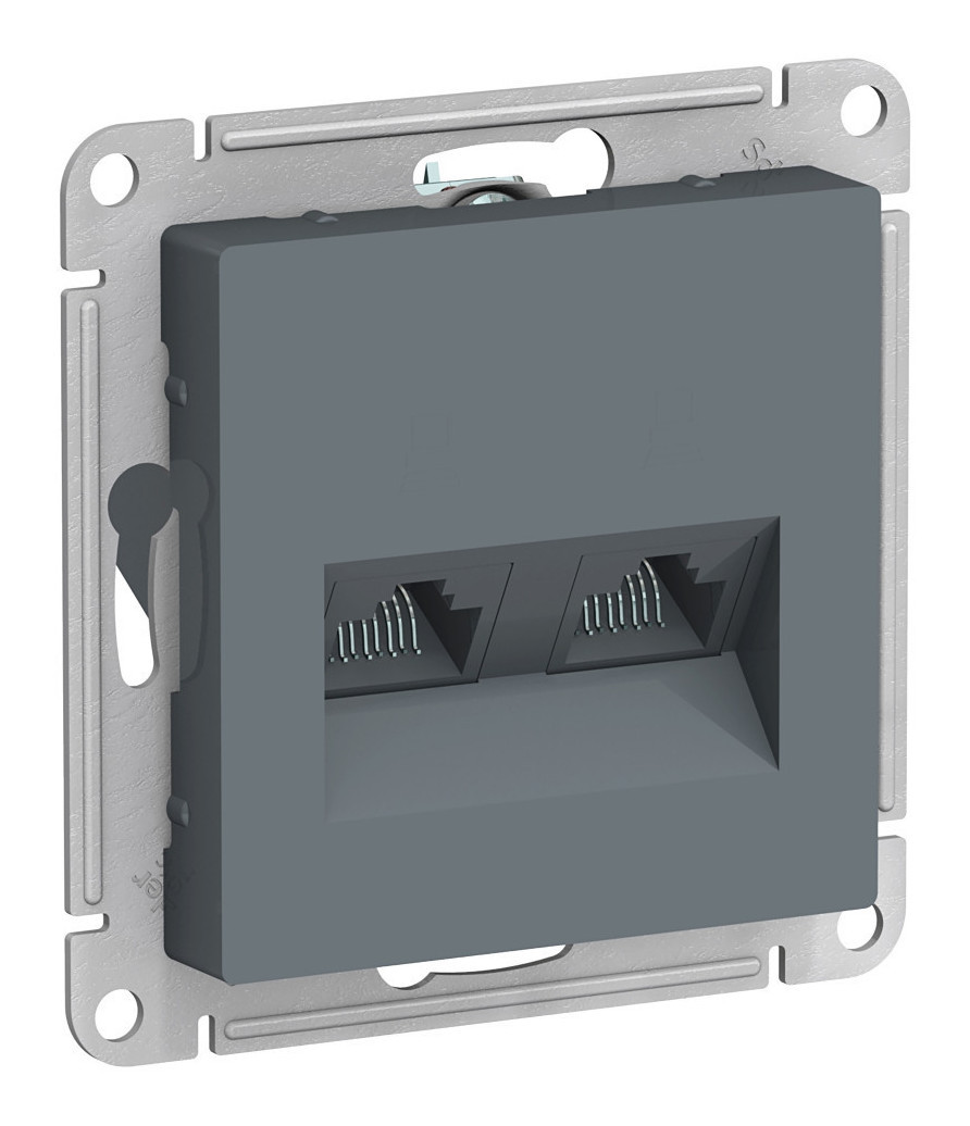 Механизм компьютерной розетки Schneider Electric AtlasDesign ATN000785 RJ45+RJ45 кат.5E двухместный грифель
