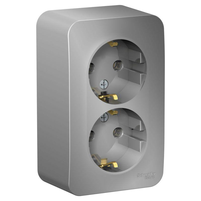 Розетка Schneider Electric Blanca BLNRA010213 двухместная с заземлением с изолирующей пластиной алюминий