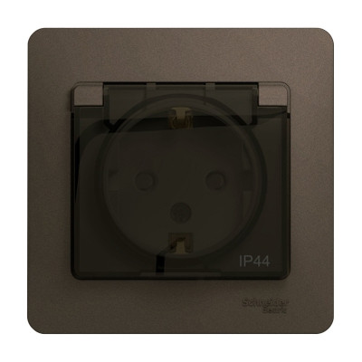 Розетка Schneider Electric Glossa GSL000848 одноместная с заземлением и защитными шторками с крышкой шоколад