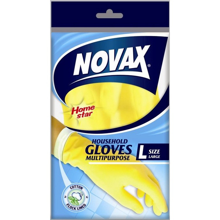 Перчатки хозяйственные Novax латексные с хлопком желтые L