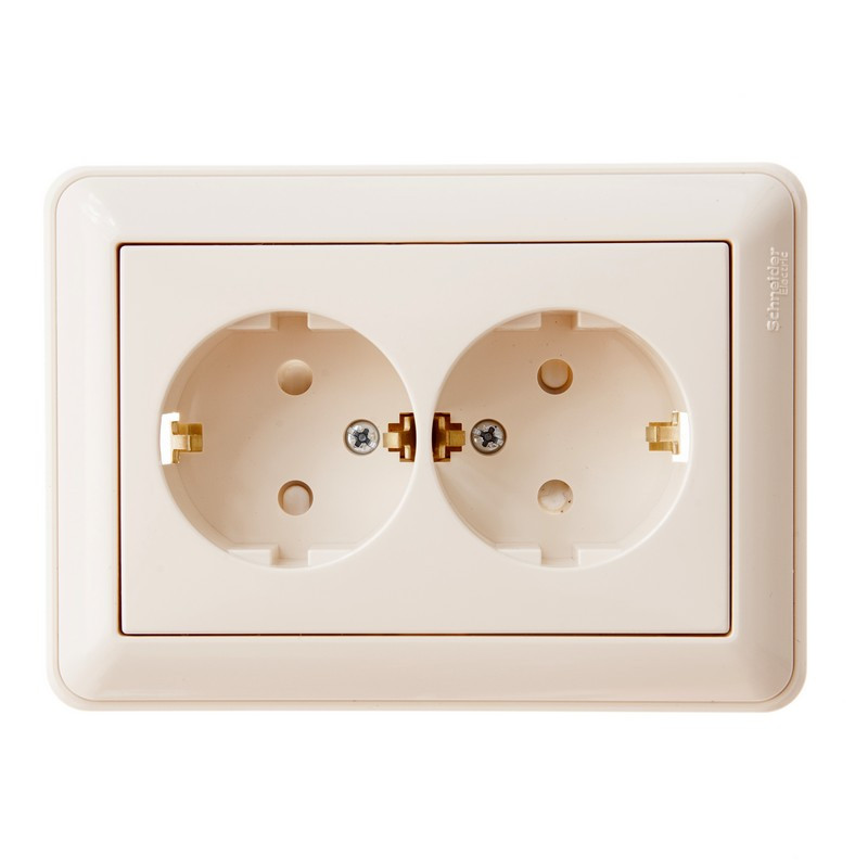 Розетка Schneider Electric W59 RS16-255-28 двухместная с заземлением и защитными шторками Слоновая кость