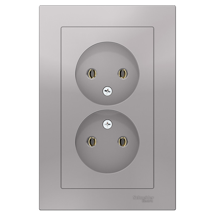 Розетка Schneider Electric AtlasDesign ATN000320 двухместная без заземления алюминий
