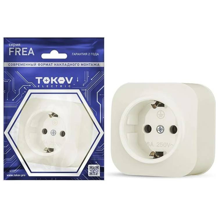 Розетка одноместная Tokov Electric ОП Frea TKE-FR-R1Z-C02 с заземлением бежевая 16А IP20 250В