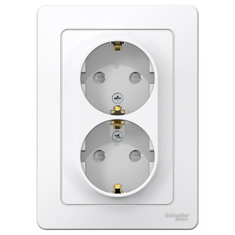 Розетка Schneider Electric Blanca BLNRS001121 двухместная с заземлением и защитными шторками белая