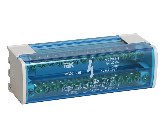 Шины IEK на DIN-рейку в корпусе ШНК 2х15 L+PEN YND10-2-15-125