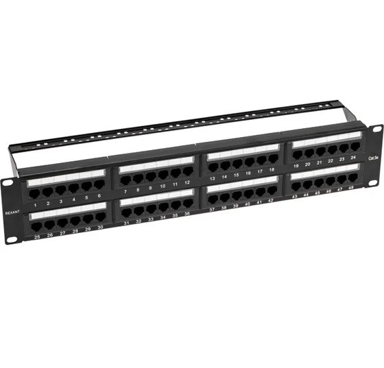 Панель коммутационная Rexant Pro 02-0032 19 дюймов 2U UTP RJ-45 CAT 5e 48 портов с кабельными органайзерами